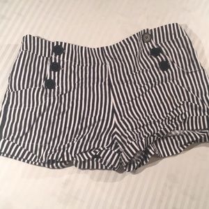 Black and white striped high waisted shorts